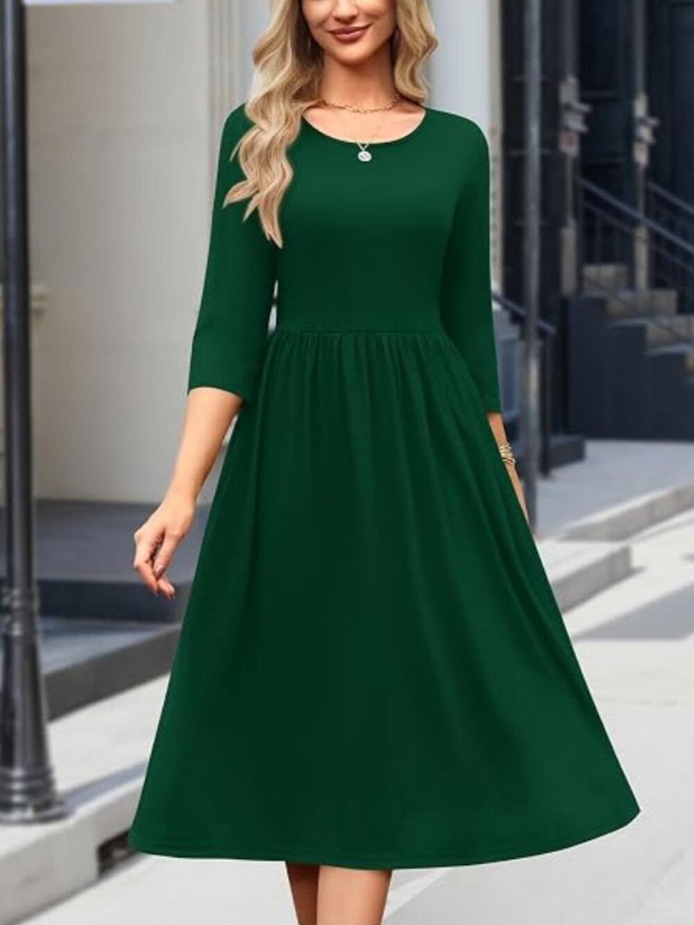 Zeagoo 3/4 Sleeve Women's Dress Casual Aline Summer Fall Midi Long Dresses